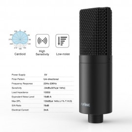 Fifine USB PC Condenser Microphone with Adjustable desktop mic arm shock mount for  Studio Recording Vocals  Voice, YouTube