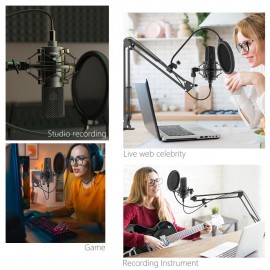 Fifine USB PC Condenser Microphone with Adjustable desktop mic arm shock mount for  Studio Recording Vocals  Voice, YouTube