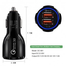 Car USB Charger Quick Charge 3.0 Mobile Phone Charger 2 Port USB Fast Car Charger for Samsung Xiaomi Ipad Sony Tablet Charger